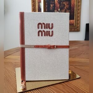 Miu Miu Canvas And Leather Diary In Beige/Brandy